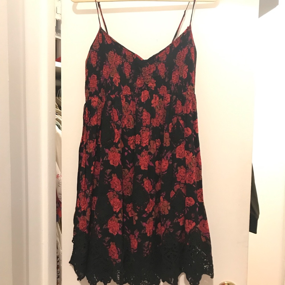 Lovely floral black rose red lace spaghetti dress!